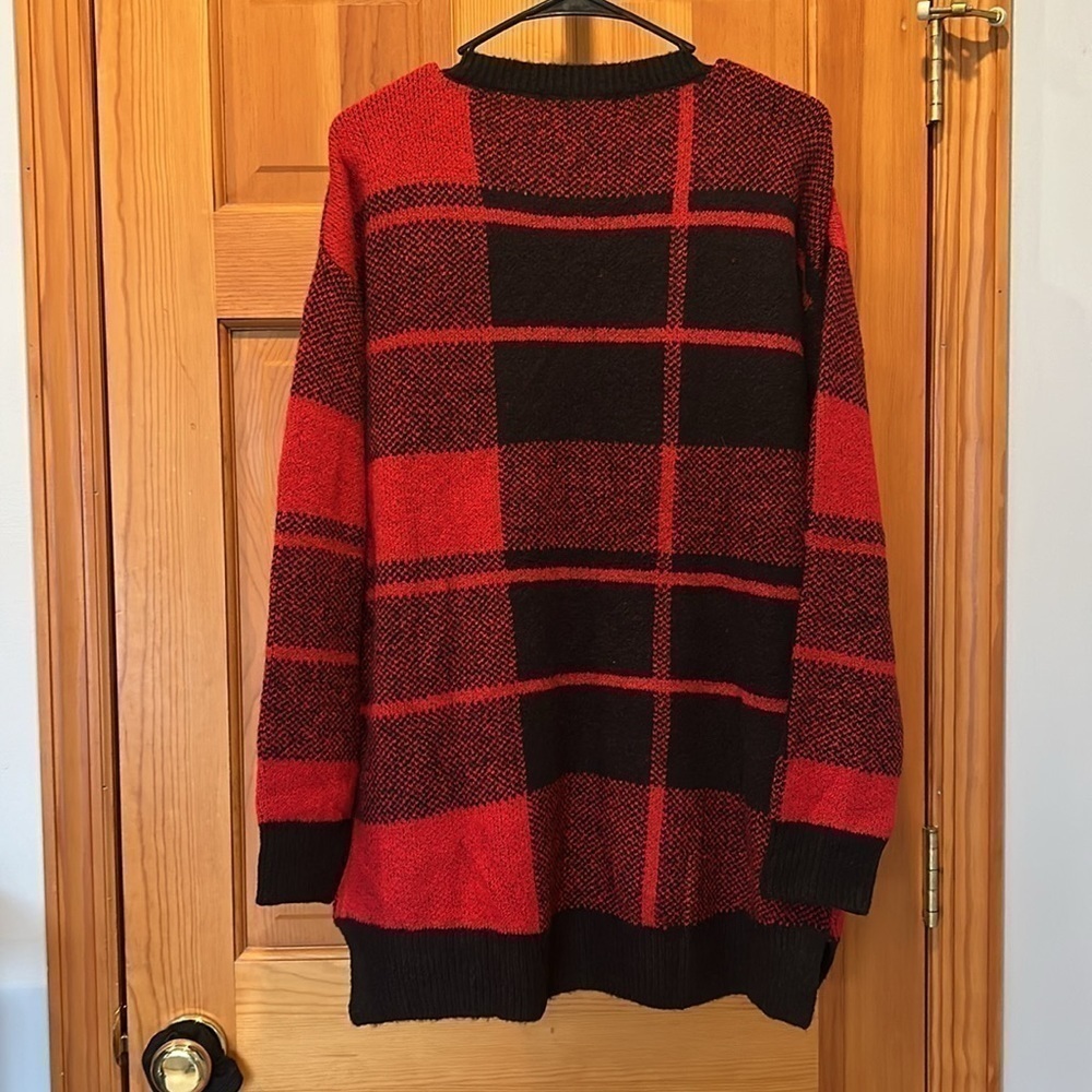 Sunday In Brooklyn Red & Black Plaid Crew Neck Pullover Sweater NWT - Picture 2 of 4